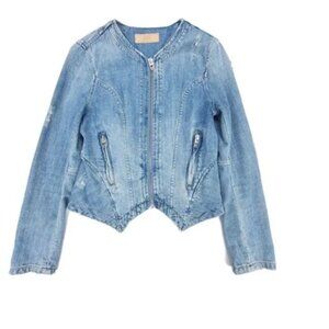 BLANK NYC Cropped Jean Jacket Distressed Denim, Size Small